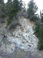 hill hillside grey white rocks pinetrees craggy rocky crag