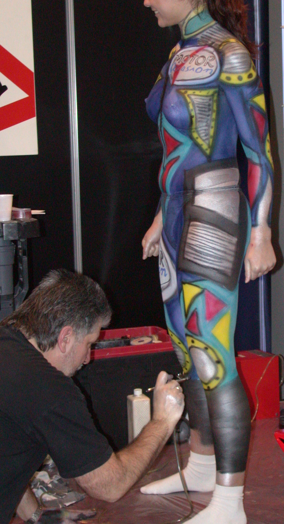 nature characters humanoids bodypaint bodypainter bodypainting painting airbrush airbrushing motorsuit female male artist body woman