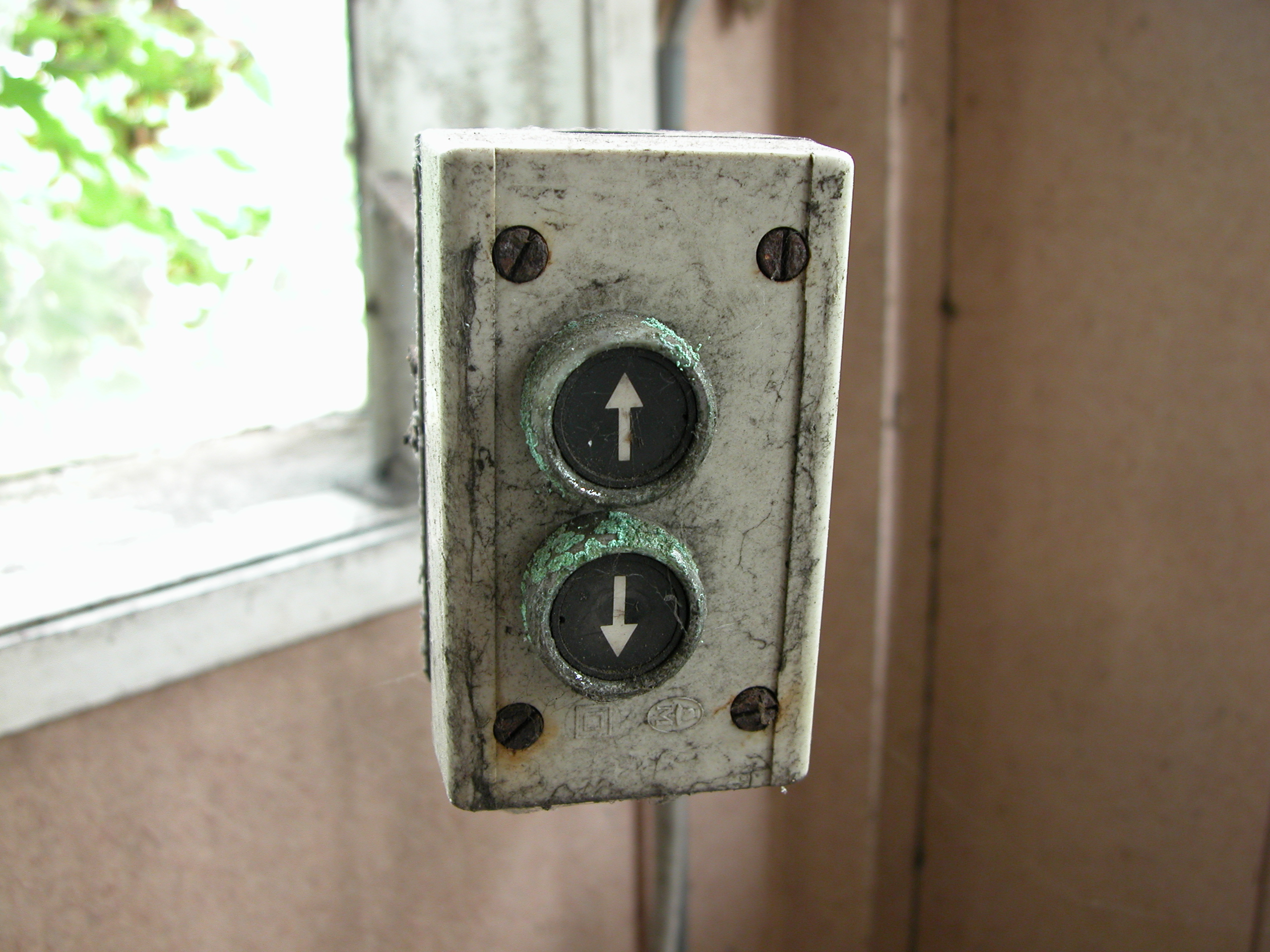 up down buttons button control plastic old factory broken window arrows arrow