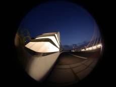 bridge railing fisheye dark evening 