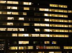 windows light interiors apartment building nighttime 