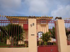 fence door house eagle sculptures