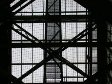 station railway steel stairs staircase netting construction silhouette window architecture interiors cross