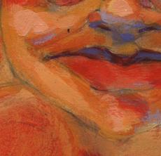 shanescanlan painting brush strokes paint thick layer layers red orange face lips