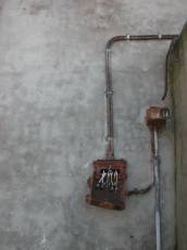 mechanics electricity cable cables cablebox paperfactory canvas concrete plaster gray rusted wires