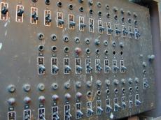 mechanics buttons switches plugboard plugs switchboard typo typography numbers lights old dirty