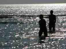 nature characters humanoids silhouette water waterscapes summer swimming walking man woman