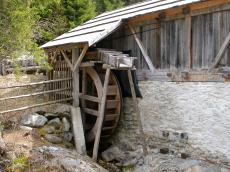 paul objects architecture exteriors shed wooden waterheel industry mechanics