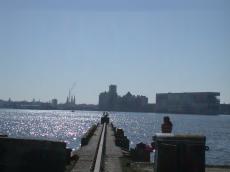 nature landscapes cityscapes amsterdam ij water girl flats house houses building buildings horizon wharf quay rail