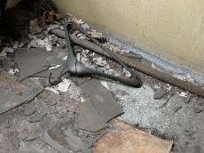 objects household coathanger hanger abandoned factory rubble broom