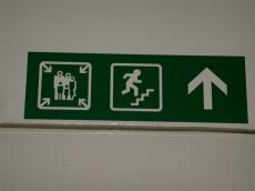 sign exit arrow green white stairs emergency