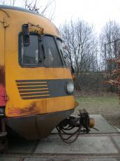 train front cockpit frontal windows old dirty yellow