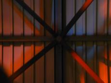 ceiling hall beams red lights colours colors yellow orange