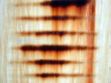 metal white rust painted horizontal lines orange
