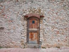 door wall rocks stones wood