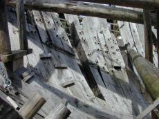 inside ship wooden construction hull wood pegs